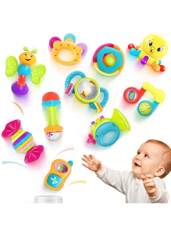 10Pcs Baby Rattles Toys Set, Infant Grab Shake Rattle, Sensory Teether, Babies Development Learning Music Toy, Newborn First Stocking Stuffer Gifts 0 1 2 3 4 5 6 7 9 10 12 Month Boy Girl