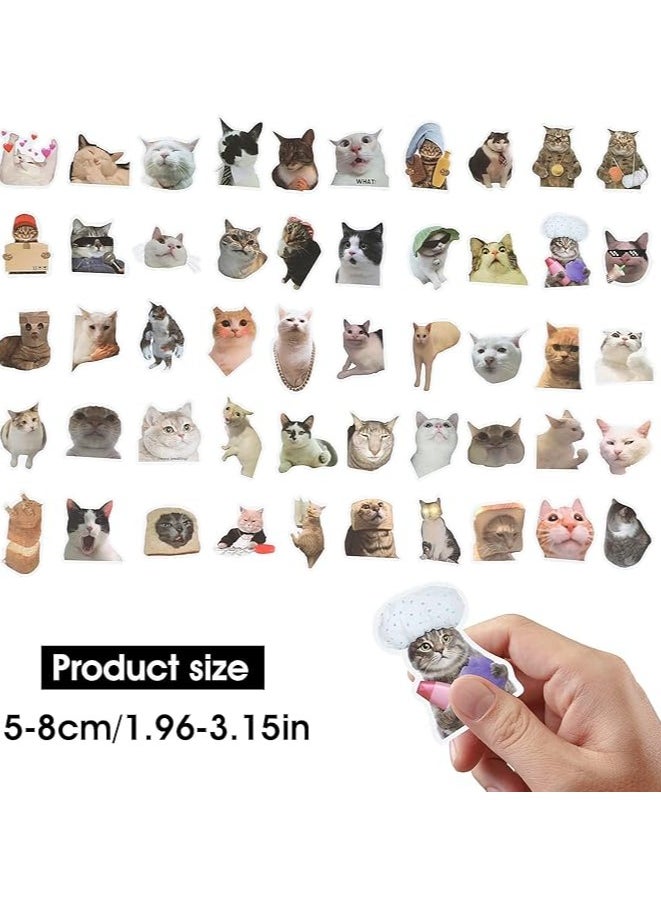 Funny Cat Stickers Set, 50 Pcs Cute Cat Decals Waterproof Vinyl Stickers, Aesthetic Decals for Cat Lovers Water Bottle Scrapbook Phone (Cat Shape)