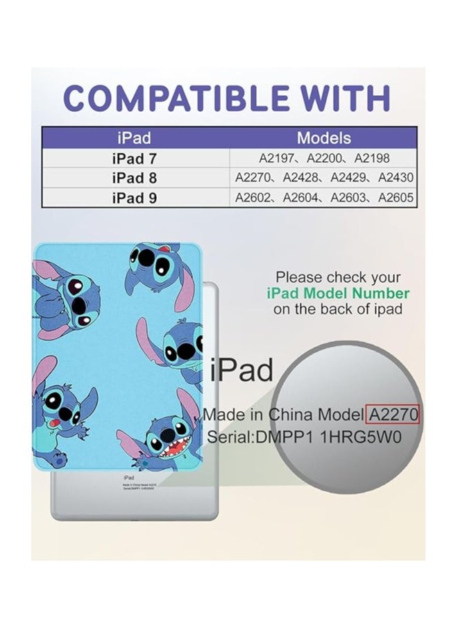 iPad 9th/8th/7th Generation 10.2 inch Case Cute Cartoon Kawaii for Girls Kids Boys Girly Women Design Covers,360 Degree Rotating Folio Stand Pencil Holder for Apple i Pad 9/8/7 Gen,Blue Sti