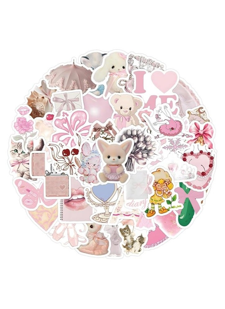 60PCS Coquette Stickers, Cartoon Kawaii Valentine Day Waterproof Pink Coquette Sticker for Phone Cases, Laptop, Coquette Room Decor Vintage