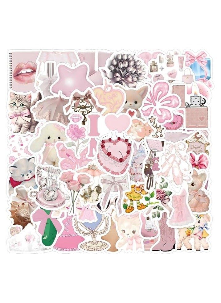 60PCS Coquette Stickers, Cartoon Kawaii Valentine Day Waterproof Pink Coquette Sticker for Phone Cases, Laptop, Coquette Room Decor Vintage