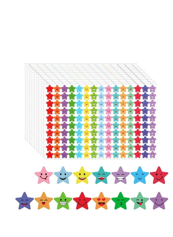 7500Pcs Star Stickers, 15 Designs Happy Smile Face, Holographic Small Star Stickers for Kids Reward, Behavior Chart, School Classroom Student Teacher Supplies