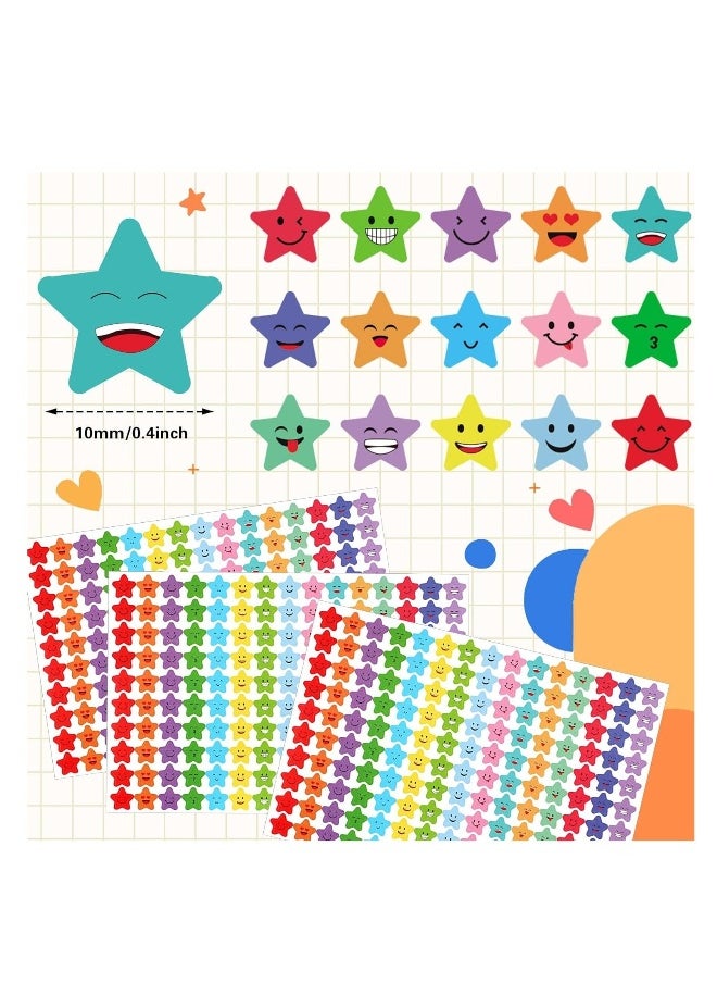 7500Pcs Star Stickers, 15 Designs Happy Smile Face, Holographic Small Star Stickers for Kids Reward, Behavior Chart, School Classroom Student Teacher Supplies