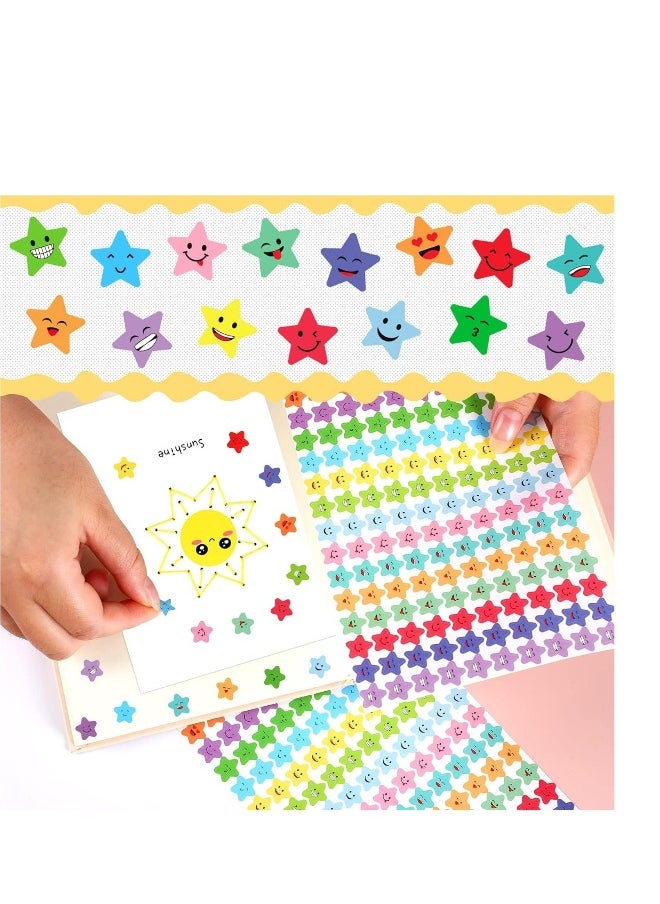 7500Pcs Star Stickers, 15 Designs Happy Smile Face, Holographic Small Star Stickers for Kids Reward, Behavior Chart, School Classroom Student Teacher Supplies