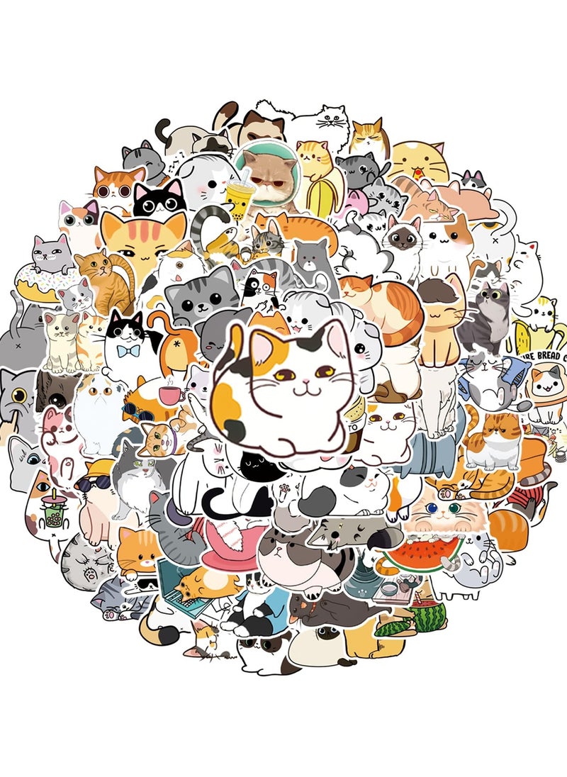 100 Pieces Waterproof Cute Cat Laptop Stickers Vinyl Kawaii Decals for Water Bottles Cartoon Cat Stickers for Decoration Laptop Luggage Skateboard Car Bike Phone Case