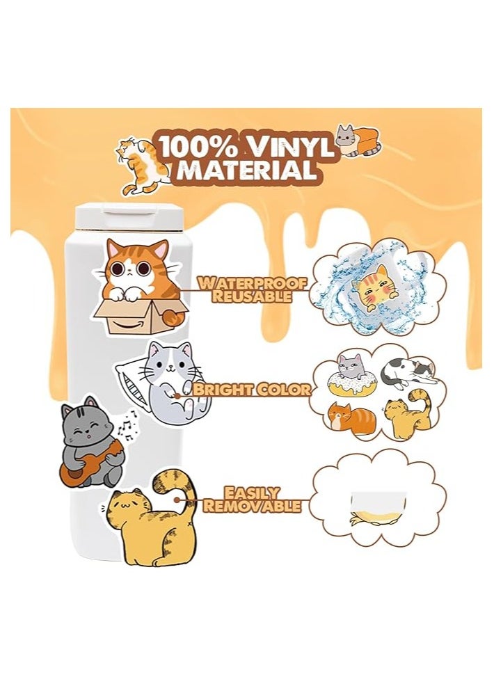 100 Pieces Waterproof Cute Cat Laptop Stickers Vinyl Kawaii Decals for Water Bottles Cartoon Cat Stickers for Decoration Laptop Luggage Skateboard Car Bike Phone Case