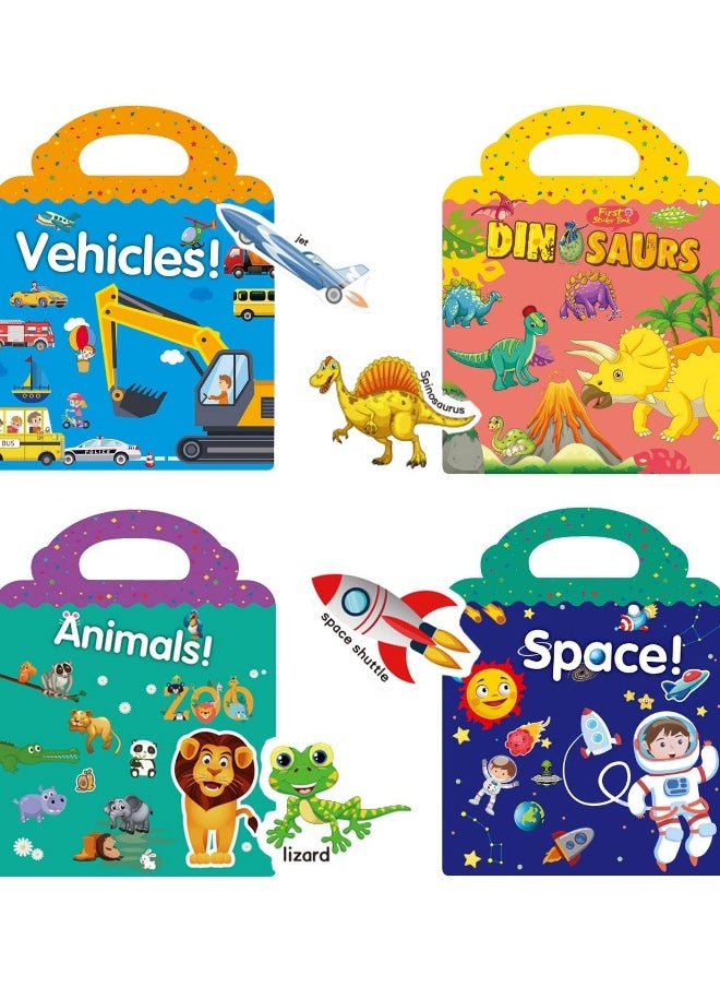 Reusable Sticker Books for Toddlers 1-3, 4 Sets Sticker Activity Books for Kids 2-4, Travel Sticker Toys for Todders Educational Toys Learning Books Birthday Gifts