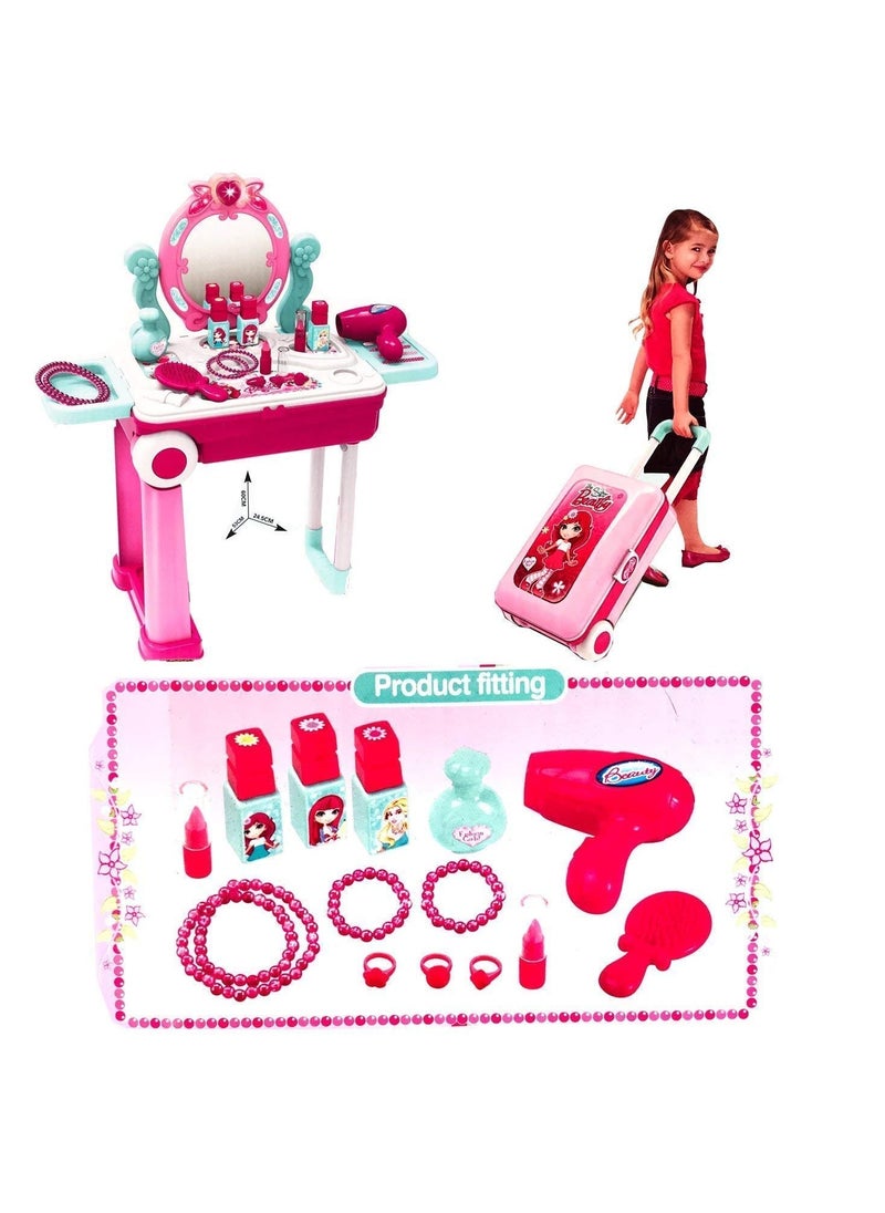 Trolley Case Beauty Set for Girls, Makeup Tool Sets Pretend Play Workbench Playset Educational Toy for Kids