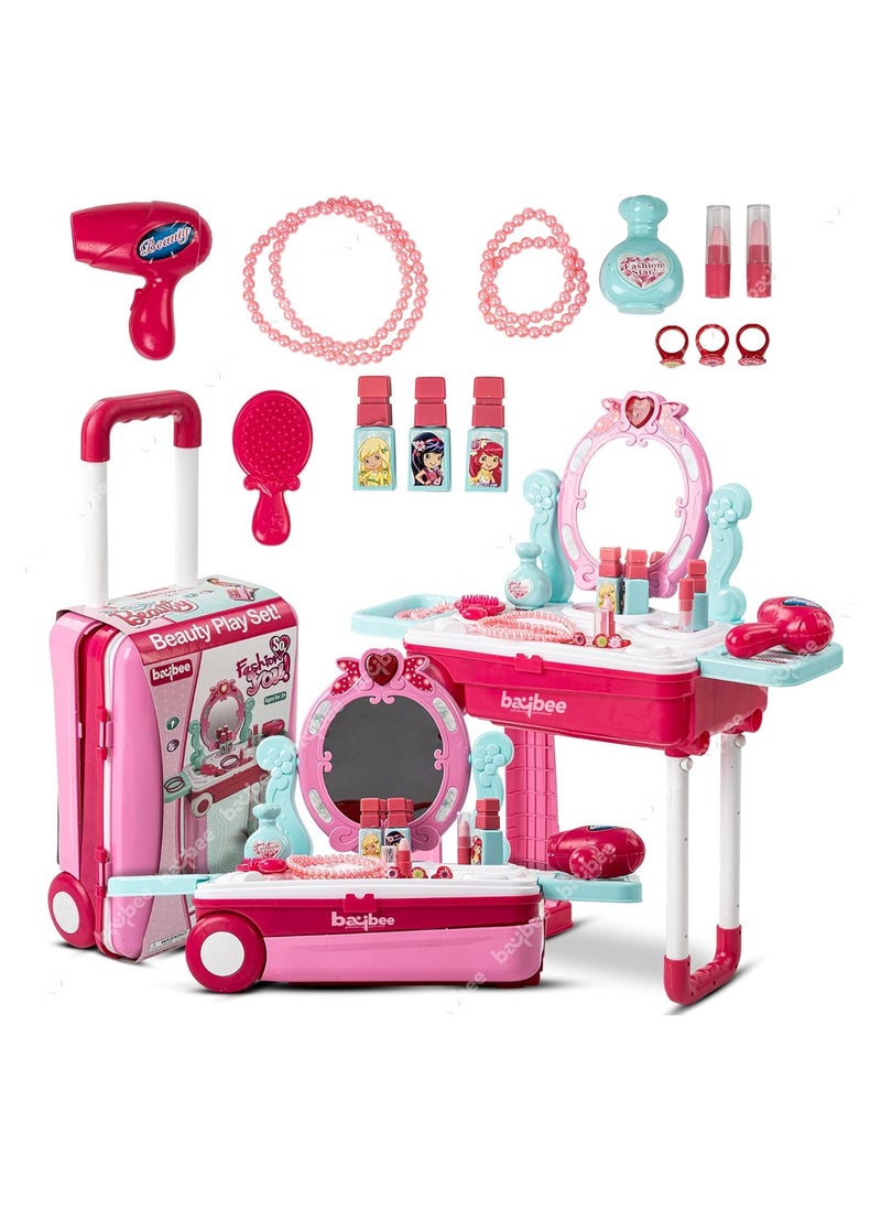 Trolley Case Beauty Set for Girls, Makeup Tool Sets Pretend Play Workbench Playset Educational Toy for Kids