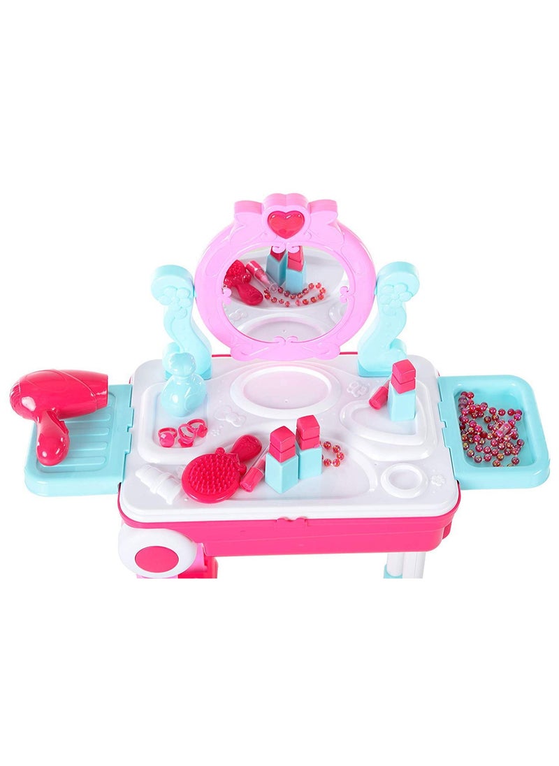 Trolley Case Beauty Set for Girls, Makeup Tool Sets Pretend Play Workbench Playset Educational Toy for Kids