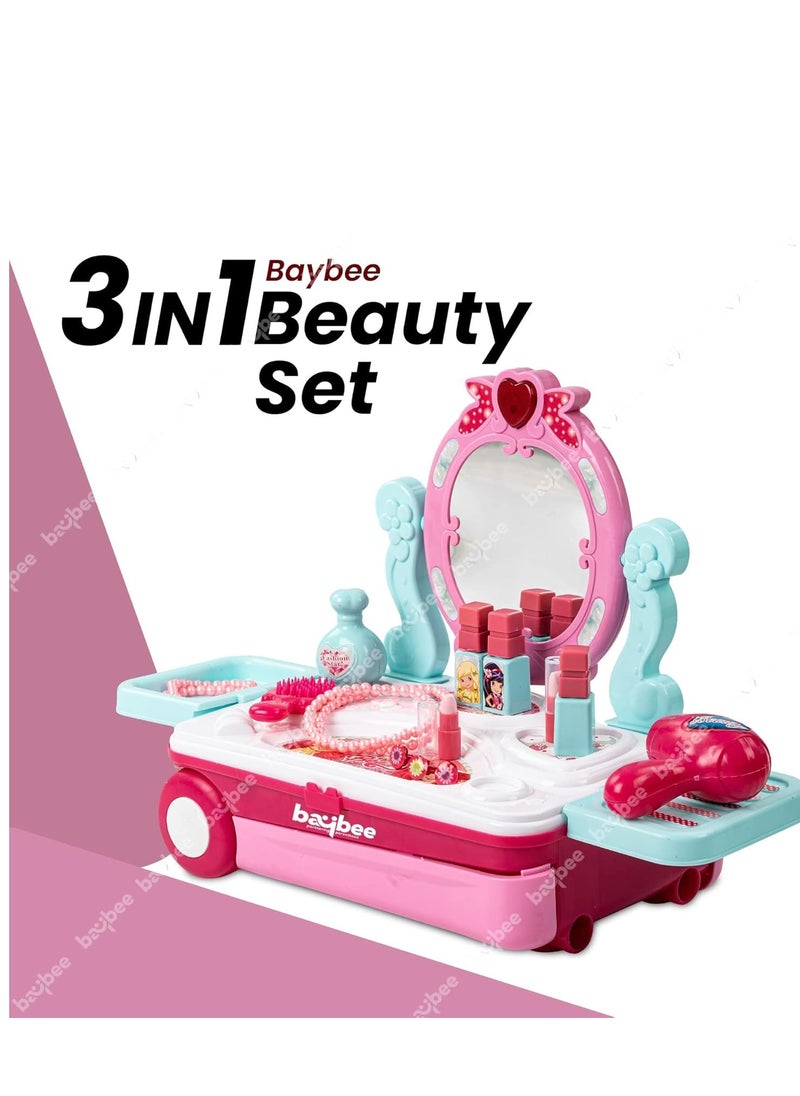 Trolley Case Beauty Set for Girls, Makeup Tool Sets Pretend Play Workbench Playset Educational Toy for Kids