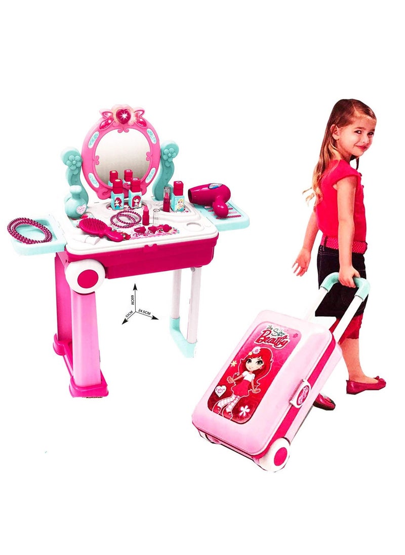 Trolley Case Beauty Set for Girls, Makeup Tool Sets Pretend Play Workbench Playset Educational Toy for Kids