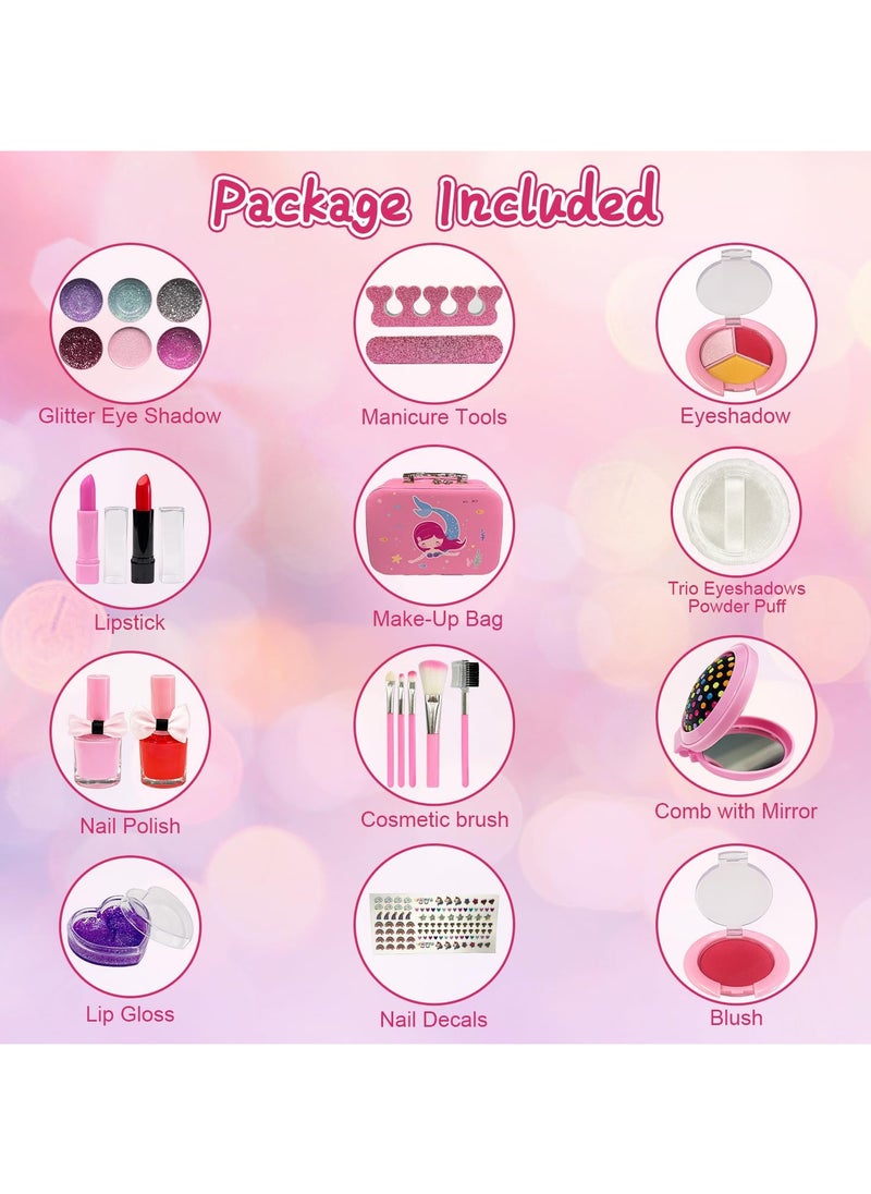 Kids Makeup Kit for Girl,Washable Makeup Kit for Kids Girl Toys,Birthday Toys,Non Toxic Toddlers Cosmetic for Children Age3-12 Years Old (Pink)