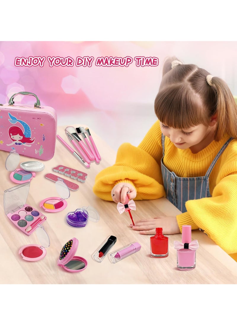 Kids Makeup Kit for Girl,Washable Makeup Kit for Kids Girl Toys,Birthday Toys,Non Toxic Toddlers Cosmetic for Children Age3-12 Years Old (Pink)