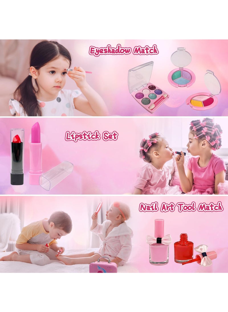 Kids Makeup Kit for Girl,Washable Makeup Kit for Kids Girl Toys,Birthday Toys,Non Toxic Toddlers Cosmetic for Children Age3-12 Years Old (Pink)