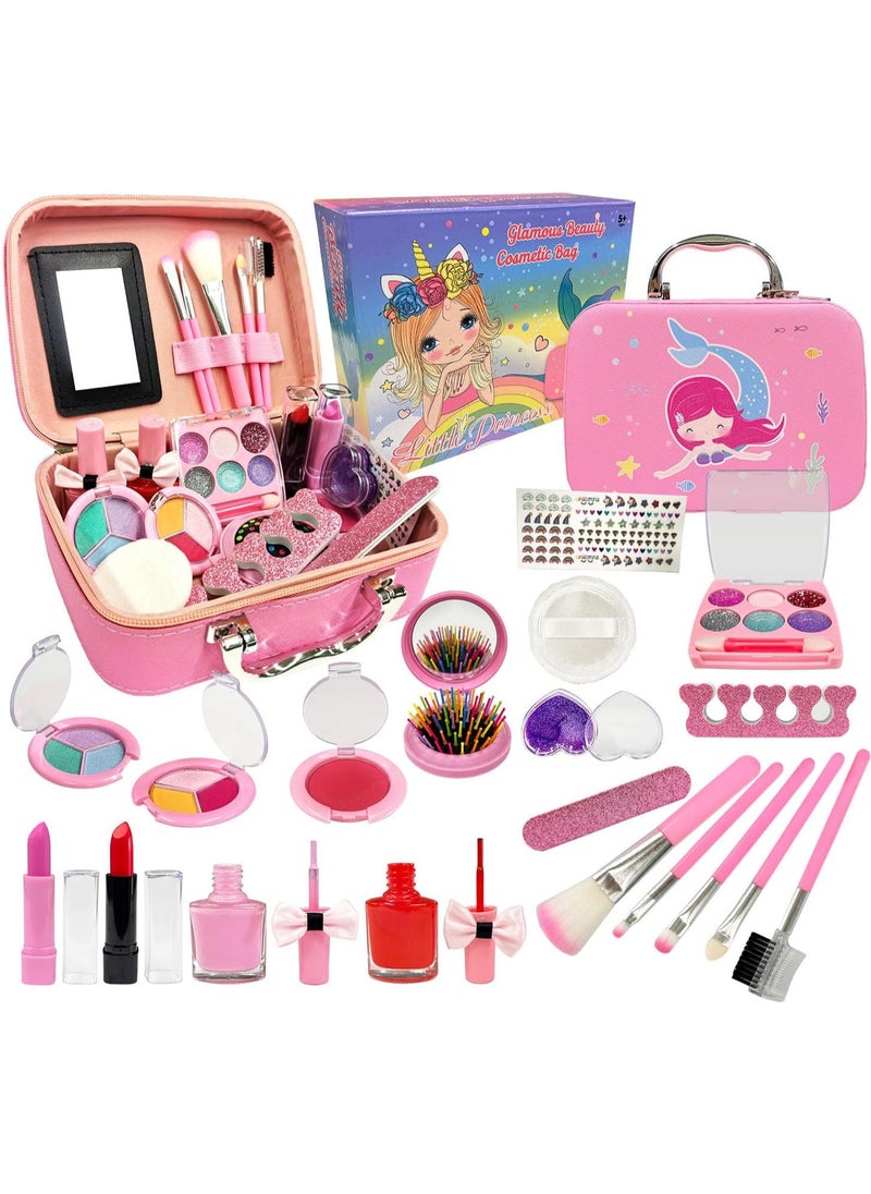 Kids Makeup Kit for Girl,Washable Makeup Kit for Kids Girl Toys,Birthday Toys,Non Toxic Toddlers Cosmetic for Children Age3-12 Years Old (Pink)