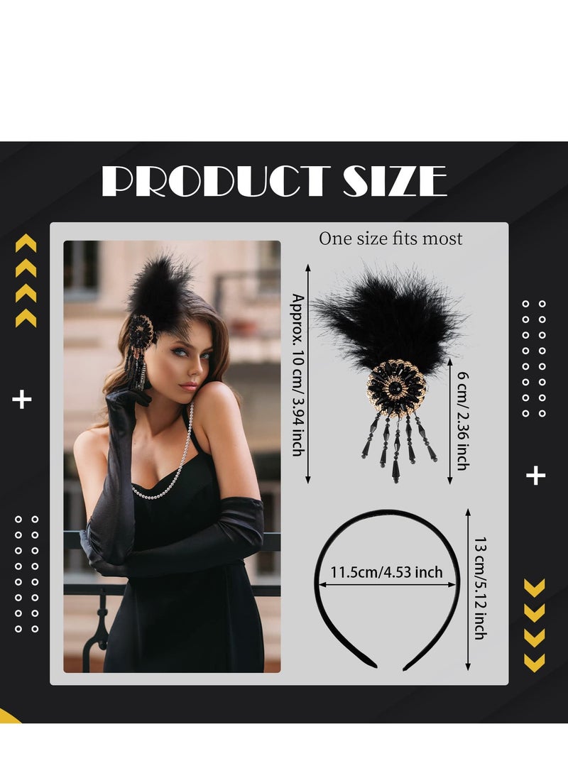 Feather Headband Flapper Headpiece 1920s Accessories for Women Vintage Headband with Crystal Accessories for Art Decor Pageant Themed Party