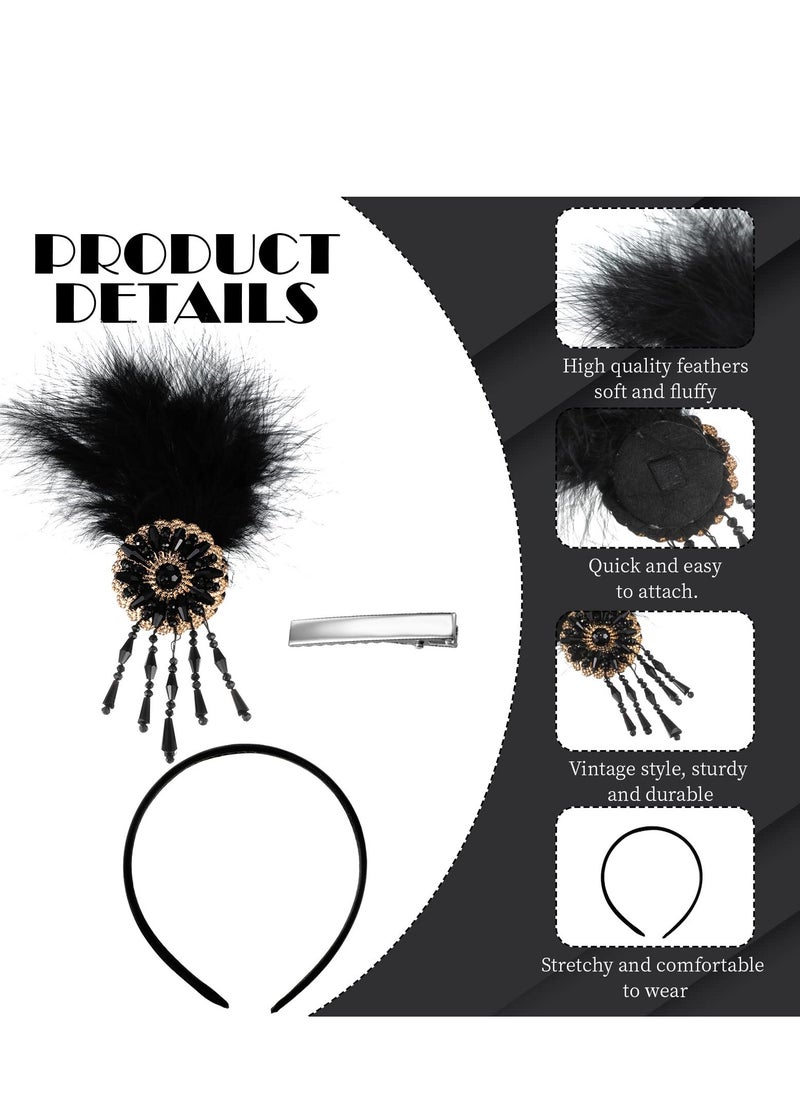 Feather Headband Flapper Headpiece 1920s Accessories for Women Vintage Headband with Crystal Accessories for Art Decor Pageant Themed Party
