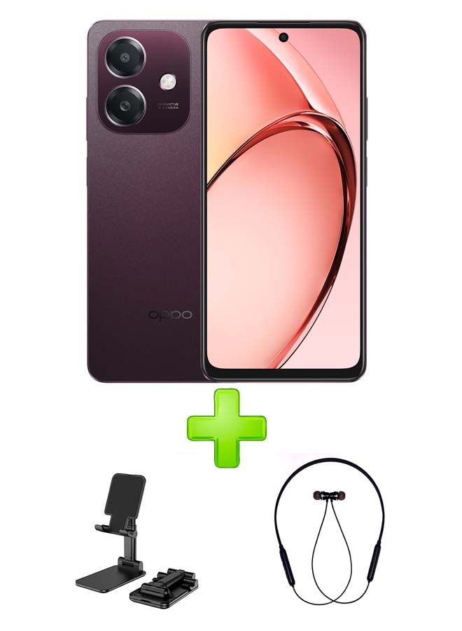 OPPO A3x Dual SIM Nebula Red 4 GB RAM 128 GB 4G GSM/LTE/UMTS Middle East Version With Adjustable Desktop Stand for Phones/Tablets Black+ Bluetooth Headset Sports Black