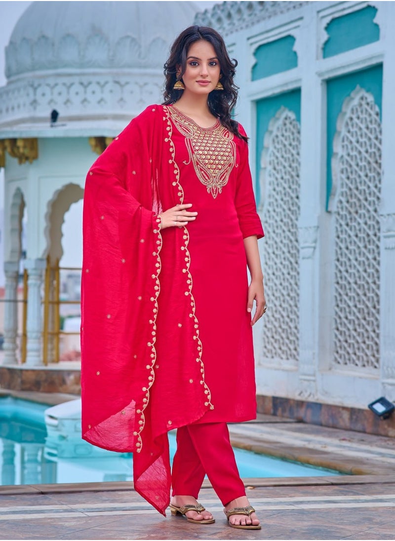 Women Designer Kurta with Pant and heavy embroidery Dupatta Set