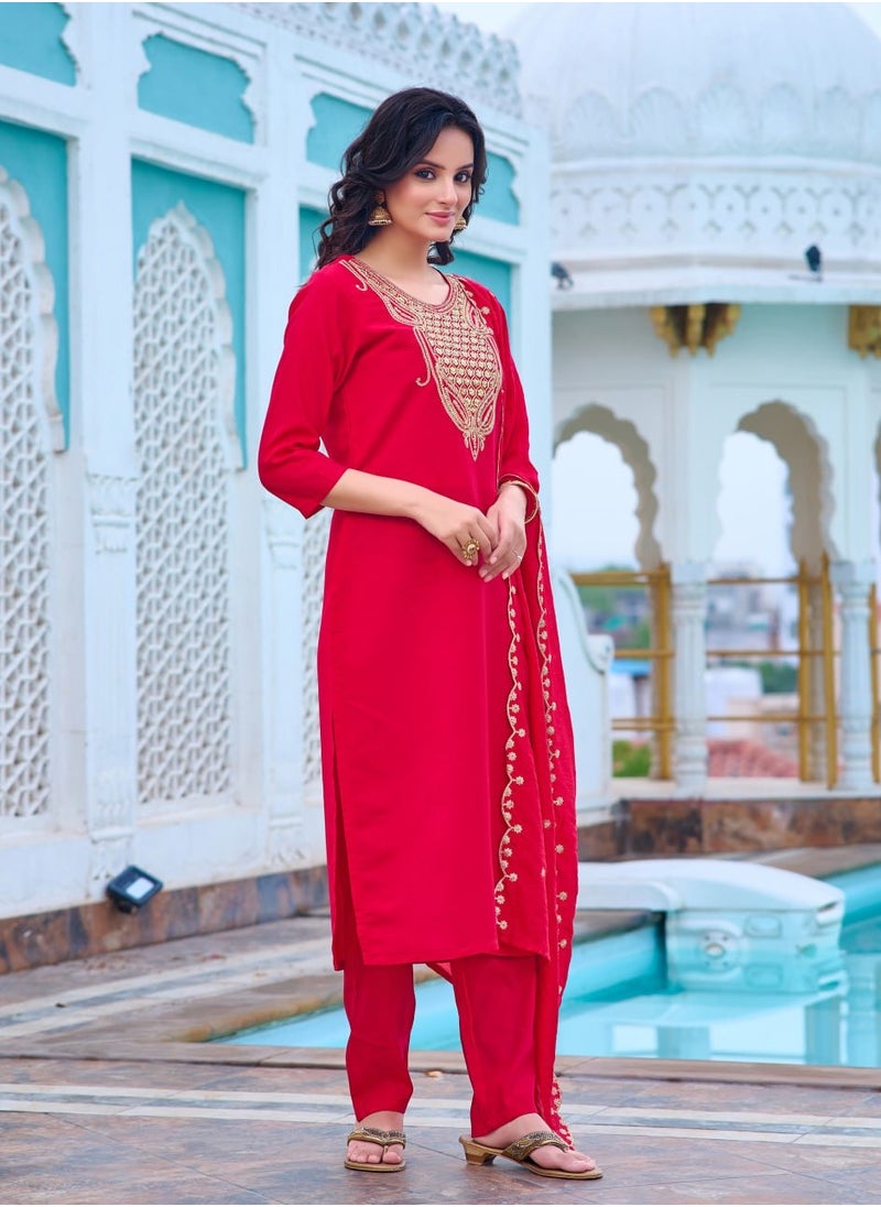 Women Designer Kurta with Pant and heavy embroidery Dupatta Set