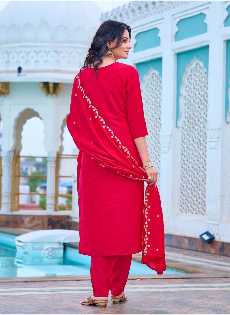 Women Designer Kurta with Pant and heavy embroidery Dupatta Set