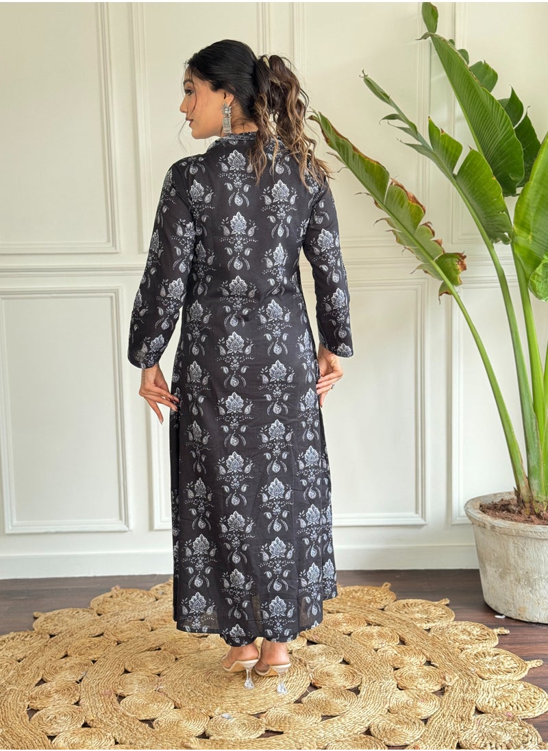 Women's Cotton printed straight kurta with pant and dupatta sets