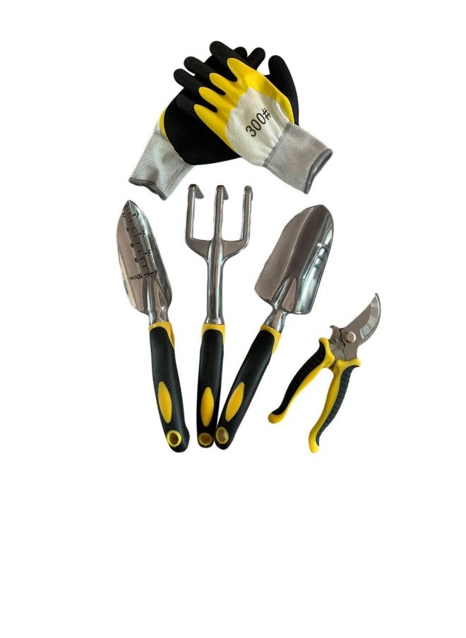 5 Piece Garden Tools Set-Gardening Tools Pruning Shears Garden Gloves Succulent Tools Set Heavy Duty Gardening Tools Aluminum with Soft Rubberized Non-Slip Handle Tools
