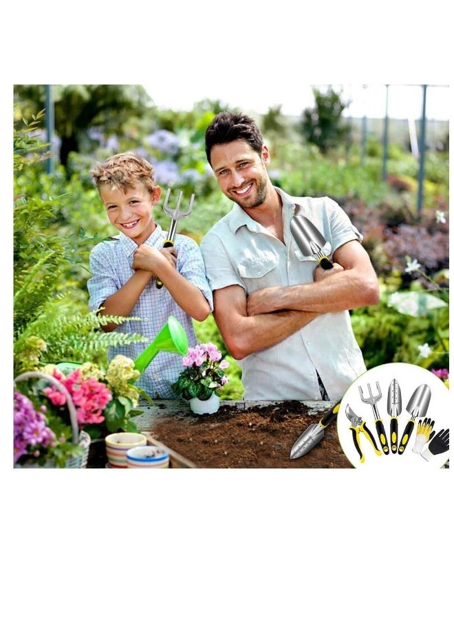 5 Piece Garden Tools Set-Gardening Tools Pruning Shears Garden Gloves Succulent Tools Set Heavy Duty Gardening Tools Aluminum with Soft Rubberized Non-Slip Handle Tools