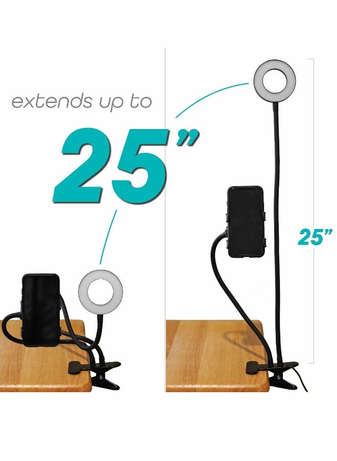 Selfie Ring Light with 24” Gooseneck Stand & Cell Phone Holder