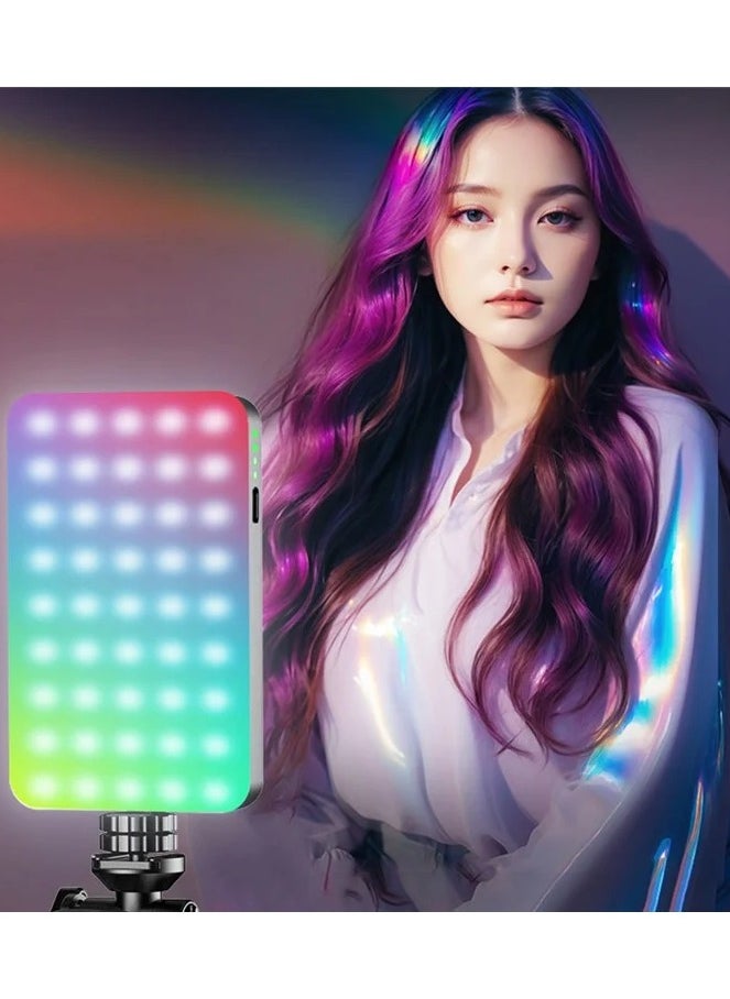 Portable RGB Selfie Light with Clip, 180° Adjustable Pocket Fill Light with 0-360° Full Color, CRI 95+, 2500-9000K Adjustable Brightness, 3000mAh Battery and 10 Dynamic Effects. Ideal for Phones, Tablets, Laptops and Cameras