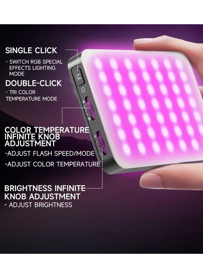 Portable RGB Selfie Light with Clip, 180° Adjustable Pocket Fill Light with 0-360° Full Color, CRI 95+, 2500-9000K Adjustable Brightness, 3000mAh Battery and 10 Dynamic Effects. Ideal for Phones, Tablets, Laptops and Cameras