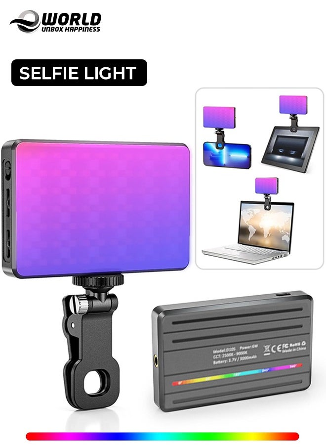 Portable RGB Selfie Light with Clip, 180° Adjustable Pocket Fill Light with 0-360° Full Color, CRI 95+, 2500-9000K Adjustable Brightness, 3000mAh Battery and 10 Dynamic Effects. Ideal for Phones, Tablets, Laptops and Cameras