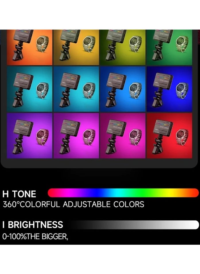 Portable RGB Selfie Light with Clip, 180° Adjustable Pocket Fill Light with 0-360° Full Color, CRI 95+, 2500-9000K Adjustable Brightness, 3000mAh Battery and 10 Dynamic Effects. Ideal for Phones, Tablets, Laptops and Cameras