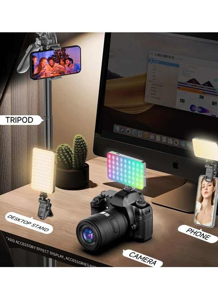 Portable RGB Selfie Light with Clip, 180° Adjustable Pocket Fill Light with 0-360° Full Color, CRI 95+, 2500-9000K Adjustable Brightness, 3000mAh Battery and 10 Dynamic Effects. Ideal for Phones, Tablets, Laptops and Cameras