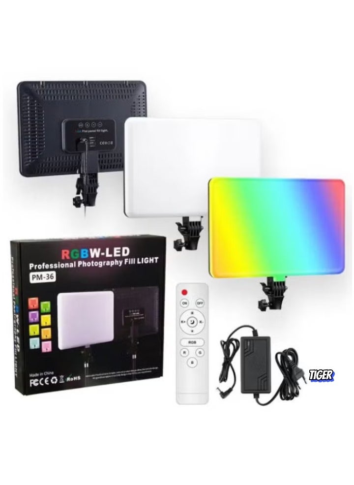 RGBW-LED Professional Photography Fill Light PM-36, Adjustable Color Temperature, 36W High-Output LED Panel, RGB Color Modes, Portable, Ideal for Content Creators, Studio & Video Lighting, Durable and Lightweight for Perfect Lighting in Any Setting