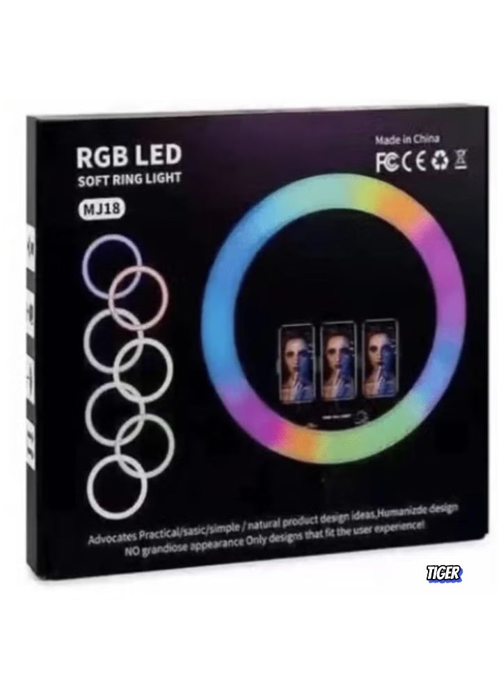 Title: RGB LED Soft Ring Light - MJ18 M45 Touch Control with 3 Phone Holder Clips & Remote (18