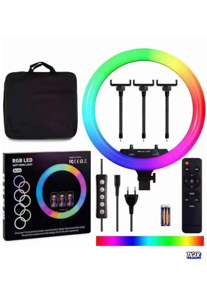 Title: RGB LED Soft Ring Light - MJ18 M45 Touch Control with 3 Phone Holder Clips & Remote (18