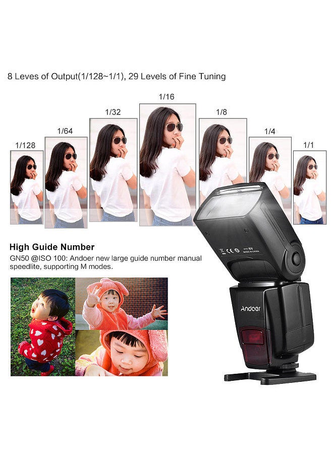 AD560 IV 2.4G Wireless Universal On-camera Slave Speedlite Flash Light GN50 LCD Display for DSLR Cameras