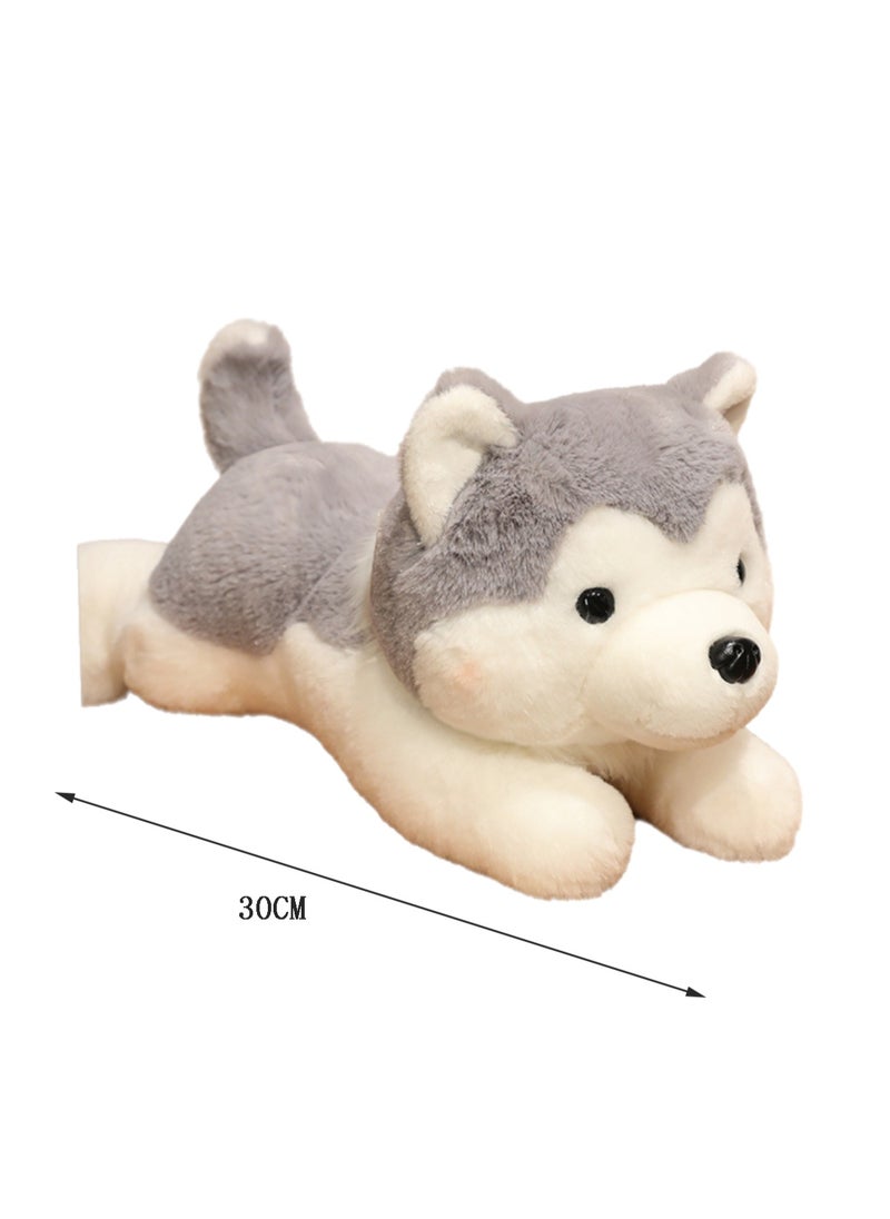 30 CM Simulation Husky Plush Toy Soft Stuffed Cute Cartoon Dog Doll For Girls And Boys All Ages Gift（Style 1）