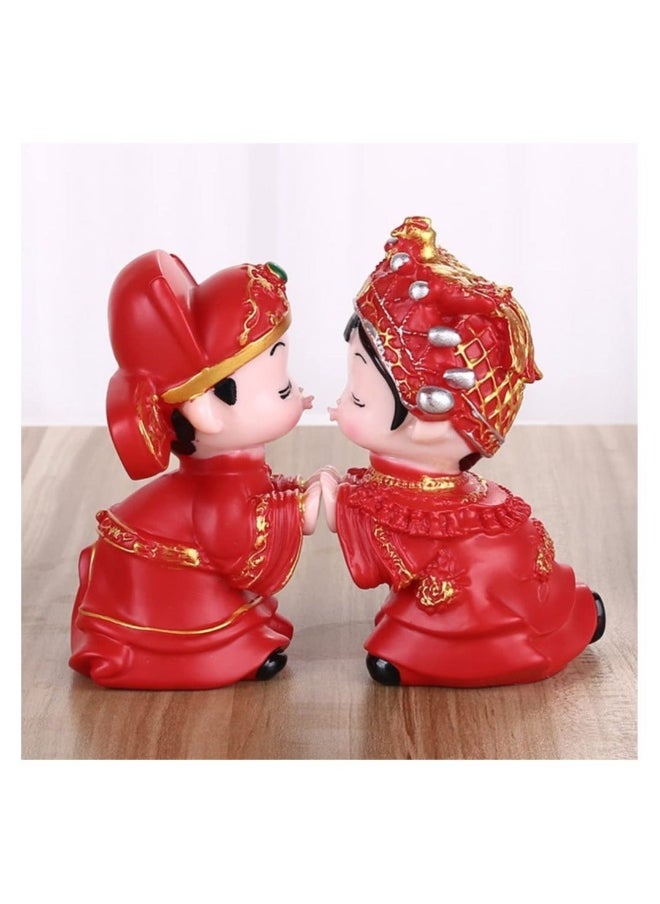 1 Pair Chinese Traditional Wedding Couple Wedding Cake Toppers Bride and Groom Figures Statue Wedding Couple Sculpture Bridal Shower Decorations Decorative