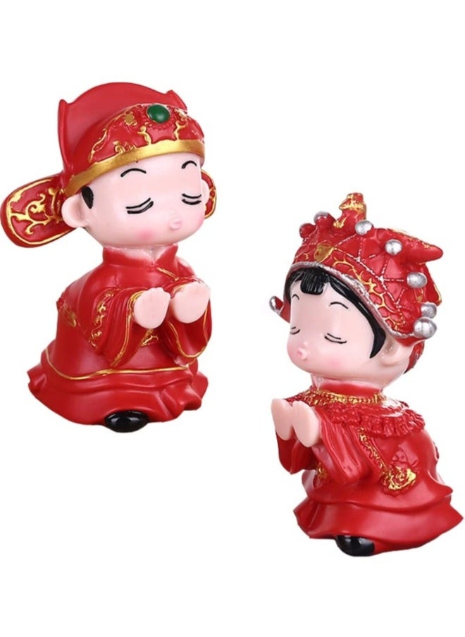 1 Pair Chinese Traditional Wedding Couple Wedding Cake Toppers Bride and Groom Figures Statue Wedding Couple Sculpture Bridal Shower Decorations Decorative