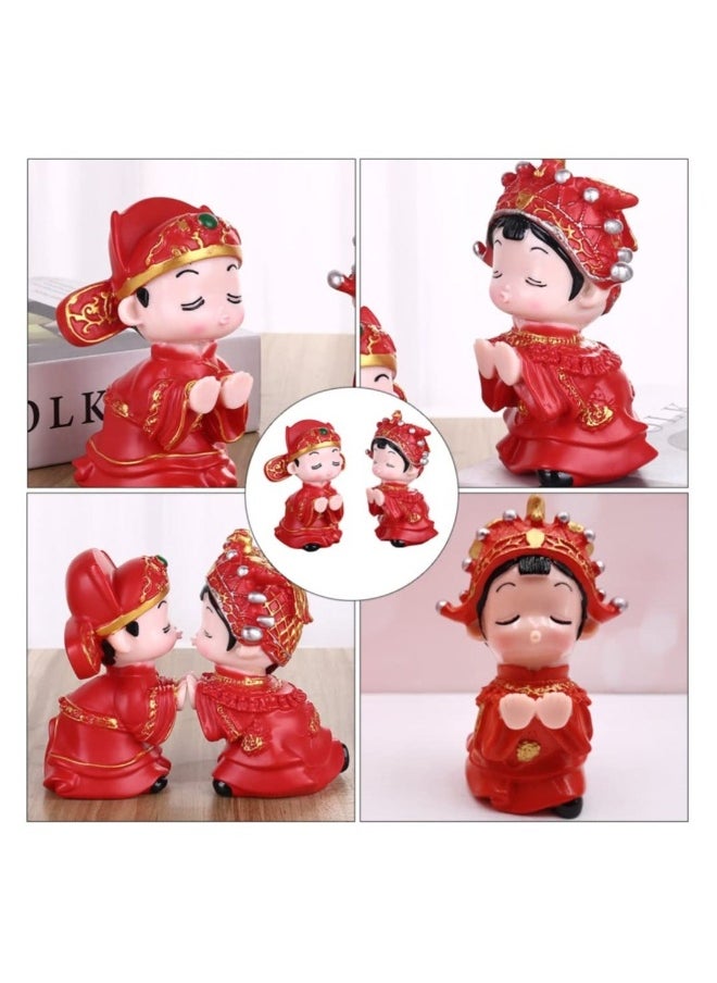 1 Pair Chinese Traditional Wedding Couple Wedding Cake Toppers Bride and Groom Figures Statue Wedding Couple Sculpture Bridal Shower Decorations Decorative