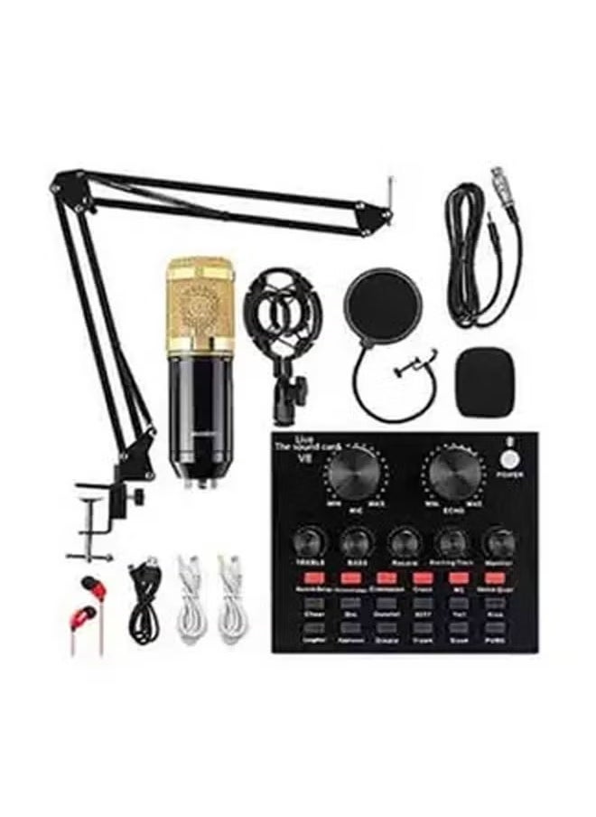 Condenser Microphone BundleMic Kit with Live Sound Card, Adjustable Mic Suspension Scissor Arm BM8006 Gold