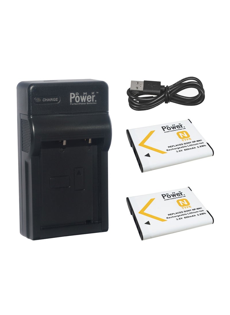 DMK Power 2 x NP-BN1 800mAh Battery and 1 x Single Slot Usb Charger Compatible with Sony DSC-QX10, DSC-QX30, DSC-QX100, DSC-TX100V, DSC-TX200V, DSC-W800, DSC-W810, DSC-W830, ect,