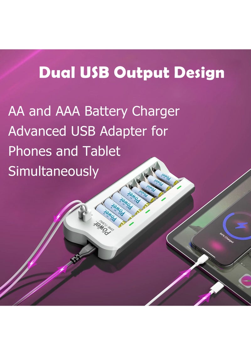 DMK Power 8 SLOT AA/AAA NIMH/Ni-CD Smart Battery Charger with 1.5 UK Cable and 2 USB Ports for Mobile Phones Tablet devices etc,DMK Power 8 SLOT AA/AAA NIMH/Ni-CD Smart Battery Charger with 1.5 Cable