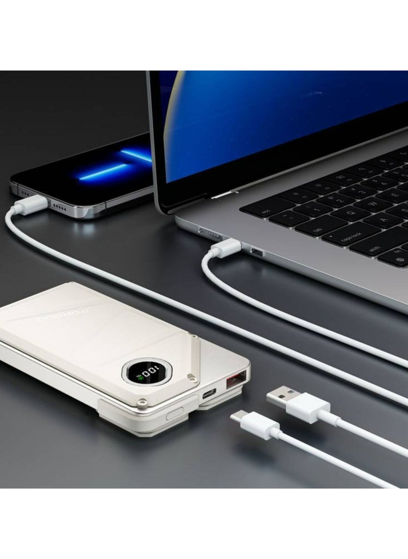 Power Bank 2x Type-C, 10000mAh, 2.4A Lightning, 22.5W USB-A Output, PD 20W, Digital Display, Simultaneous Charging - White