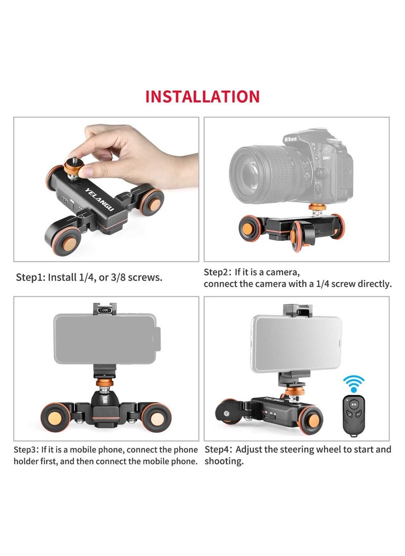 YELANGU Camera Slider Motorized, Rechargeable Camera Dolly with Wireless Remote Control, 3 Speed Adjustable Slider for 360 Degree Swivel,for DSLR Camera, Camcorder, Gopro,Smartphone with Phone Holder