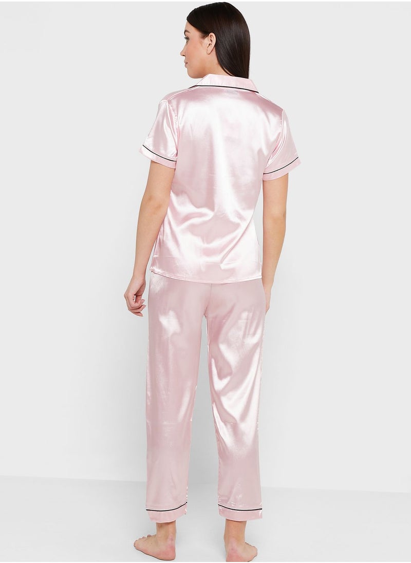 Pyjama Set With Contrast Trims