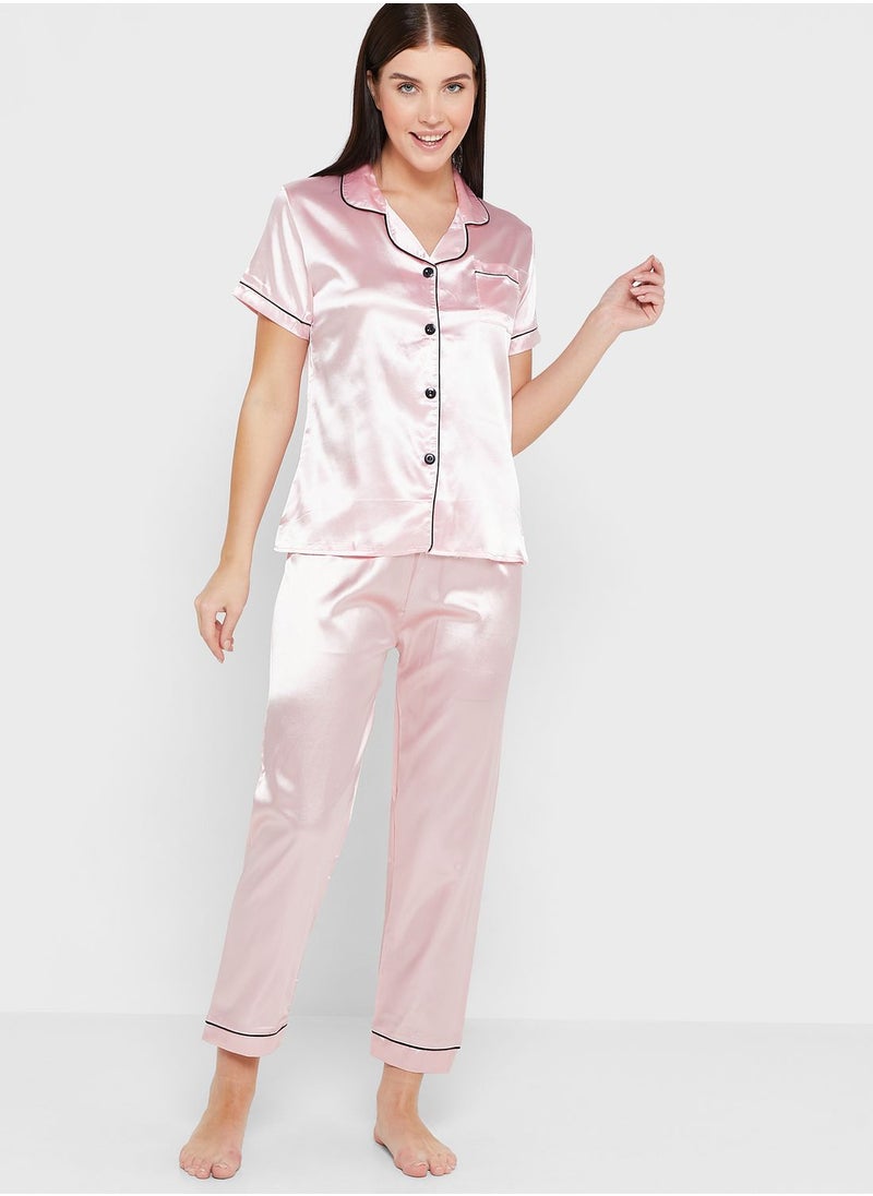 Pyjama Set With Contrast Trims